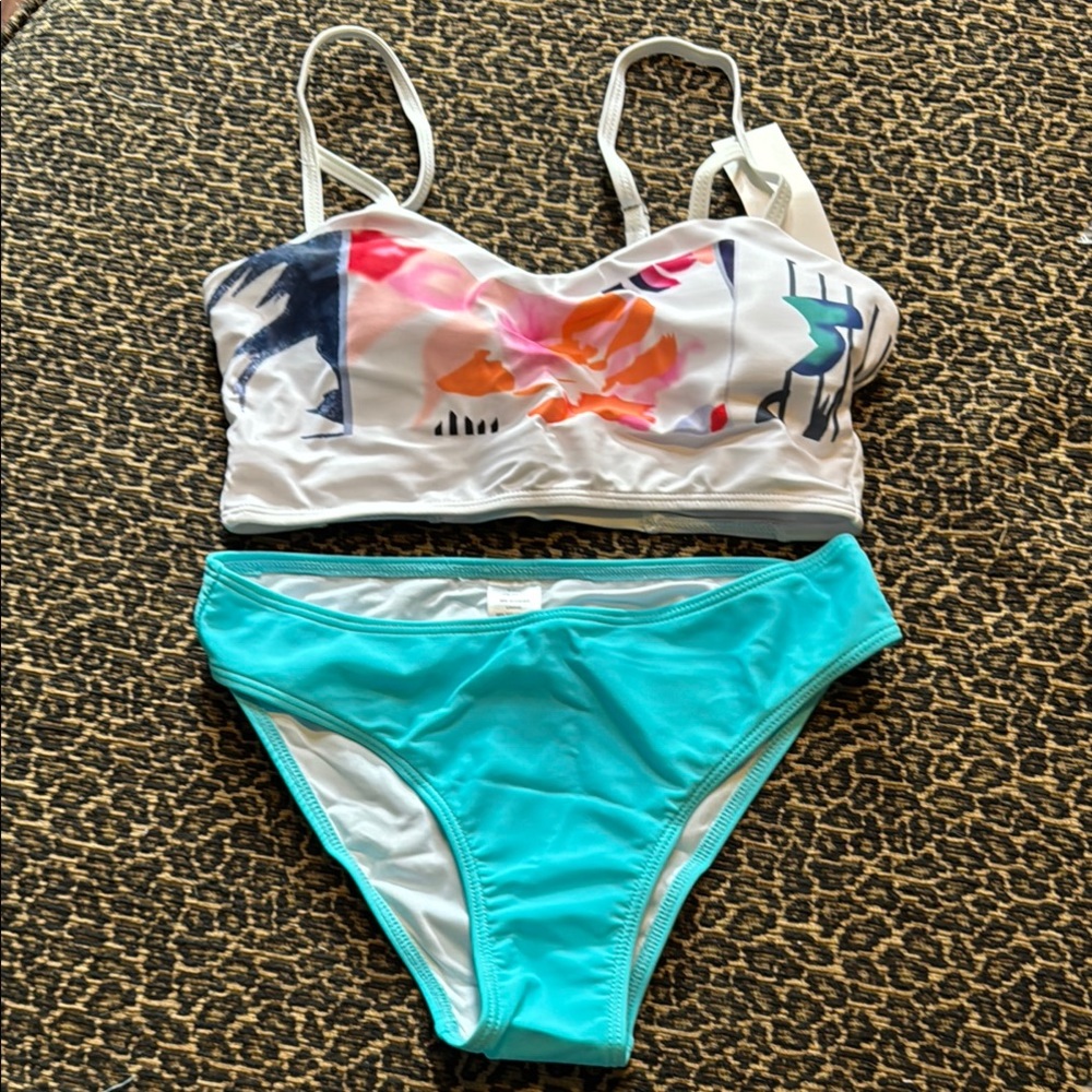 Floral and Turquoise Bikini Set XS